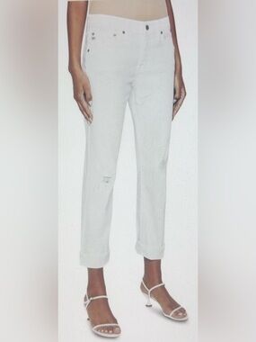 AG DENIM Ex-Boyfriend Slouchy Slim High Rise Distressed White Denim Jeans SZ 29R
